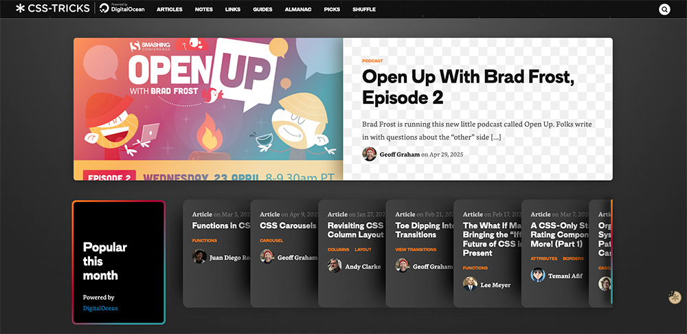 Screenshot of a web design and development blog called css-tricks
