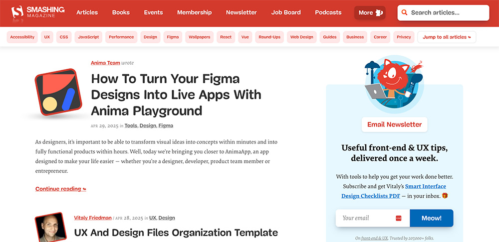 Screenshot of a web design blog called smashing magazine