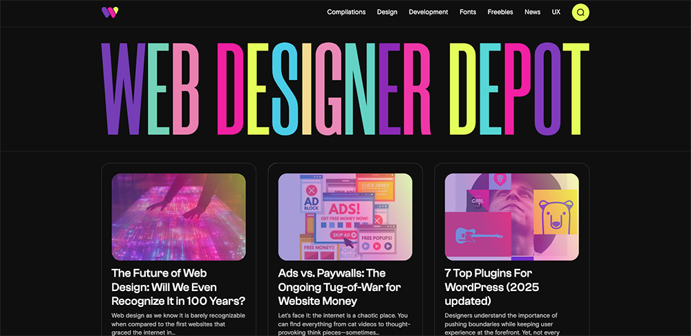 Screenshot of a web design blog called web designer depot