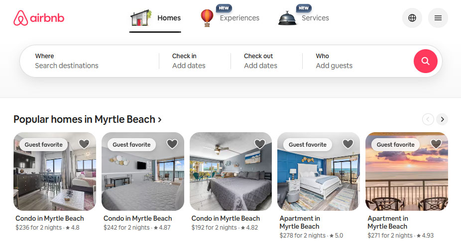 Screenshot of airbnb. Com, showing the website ui.