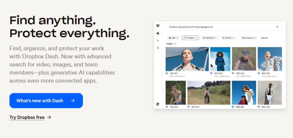 Screenshot of dropbox. Com, showing the website ui.