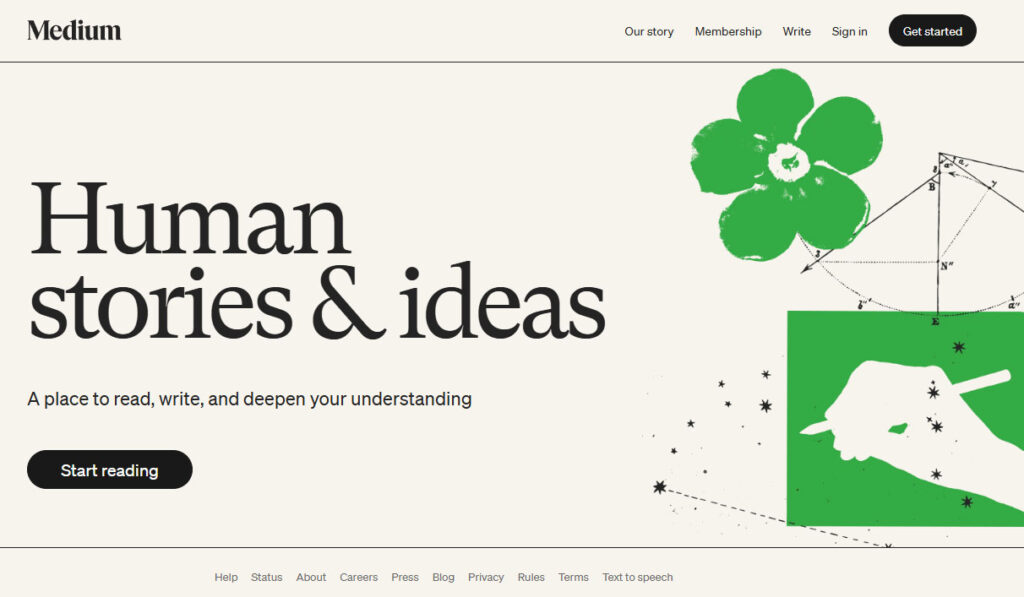 Screenshot of medium. Com, showing the website ui.