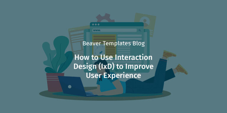 Digital illustration of a person using a laptop, with website pages in the background. There are words overlaid on top that say 'how to use interaction design (ixd) to improve user experience. '